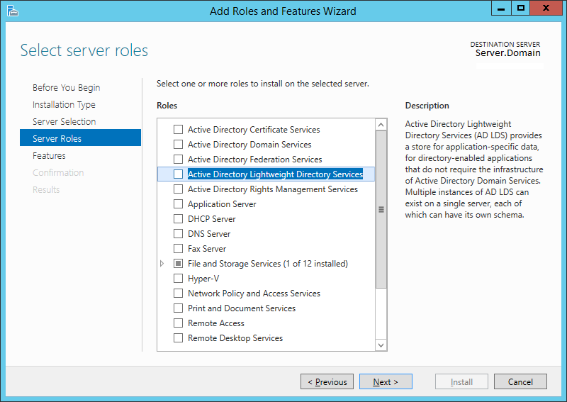 Server Roles - Active Directory Lightweight Directory Services